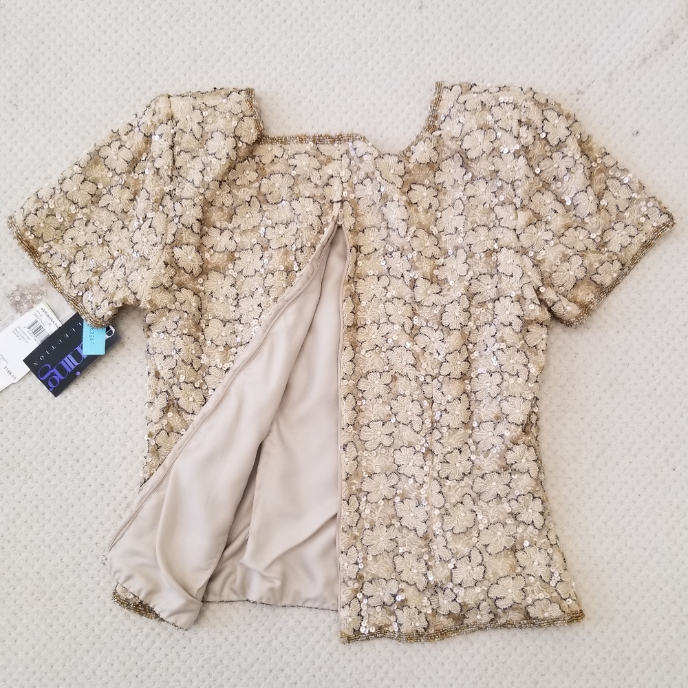 NWT Adrianna Papell 2pc Set Emb. Blouse/ Long Skirt. Size 8.